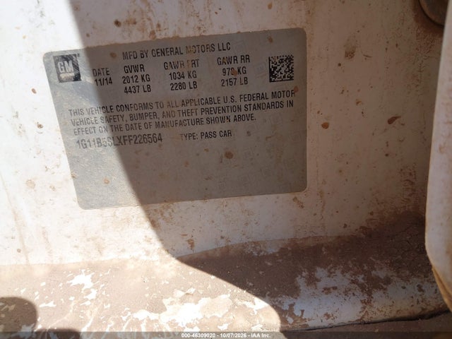 46309020 :رقم المزاد ، 1G11B5SLXFF226564 vin ، 2015 Chevrolet Malibu Ls مزاد بيع