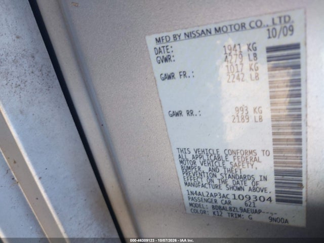 46309123 :رقم المزاد ، 1N4AL2AP3AC109304 vin ، 2010 Nissan Altima 2.5 S مزاد بيع