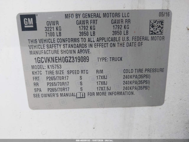 1GCVKNEH0GZ319089 Chevrolet Silverado 1500 Wt