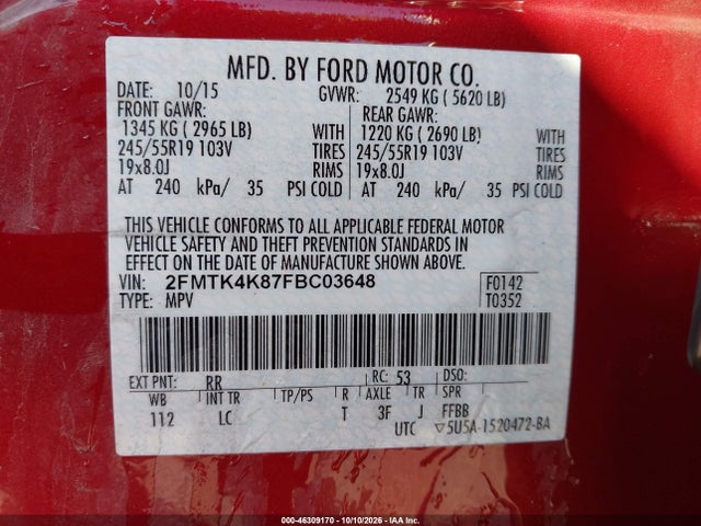 Продажа на аукционе авто 2015 Ford Edge Titanium, vin: 2FMTK4K87FBC03648, номер лота: 46309170