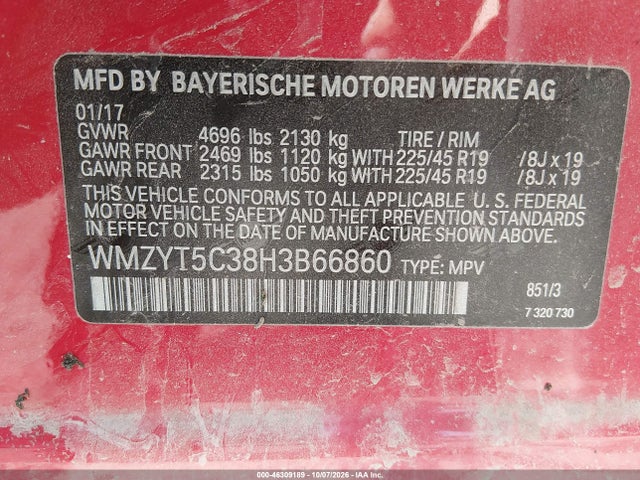 2017 Mini Countryman Cooper S მანქანა იყიდება აუქციონზე, vin: WMZYT5C38H3B66860, აუქციონის ნომერი: 46309189