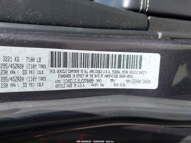 Продажа на аукционе авто 2018 Dodge Durango Srt Awd, vin: 1C4SDJGJ5JC278099, номер лота: 46309230
