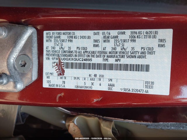 2016 Ford Escape Se მანქანა იყიდება აუქციონზე, vin: 1FMCU0GXXGUC24895, აუქციონის ნომერი: 46309305