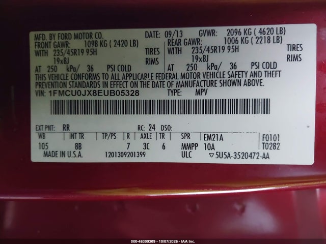 Продажа на аукционе авто 2014 Ford Escape Titanium, vin: 1FMCU0JX8EUB05328, номер лота: 46309309