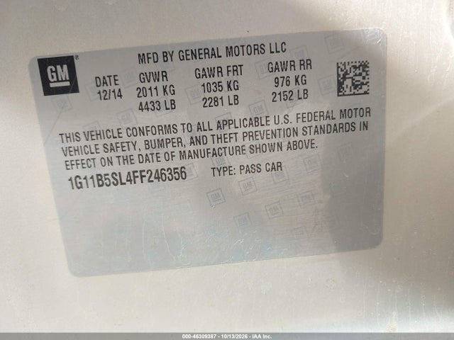 Chevrolet MALIBU LS 2015 1G11B5SL4FF246356 Image 9