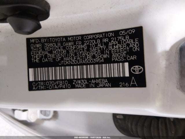 Aukcja sprzedaży 2010 Toyota Prius Ii, vin: JTDKN3DUXA5003954, numer aukcji: 46309395