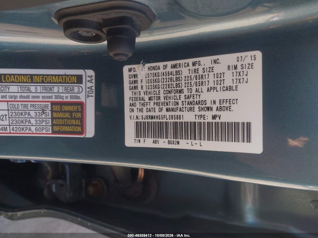 46309412 :رقم المزاد ، 5J6RM4H55FL095661 vin ، 2015 Honda Cr-v Ex مزاد بيع