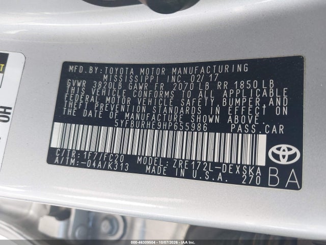 Toyota COROLLA SE 2017 5YFBURHE9HP655986 Image 9