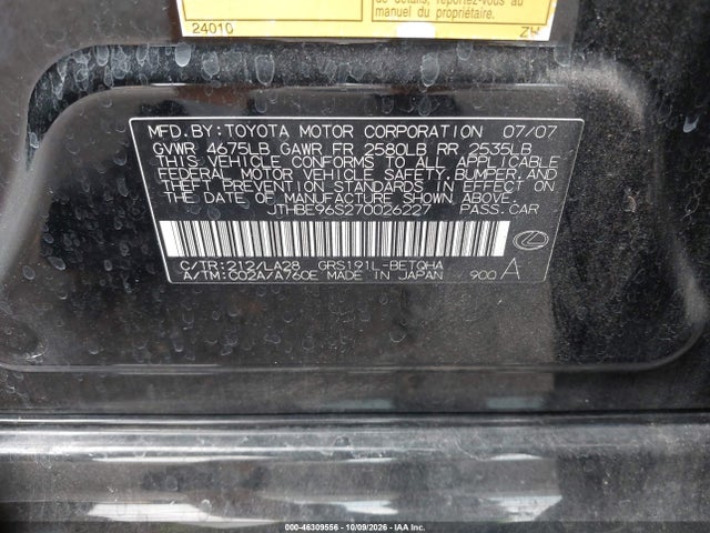 Продаж на аукціоні авто 2007 Lexus Gs 350, vin: JTHBE96S270026227, номер лоту: 46309556