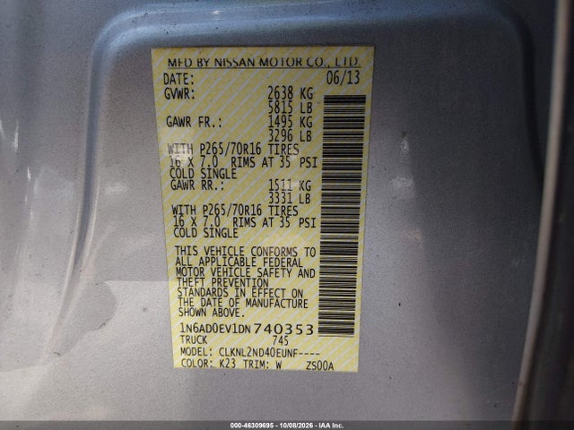 Aukcja sprzedaży 2013 Nissan Frontier Sv, vin: 1N6AD0EV1DN740353, numer aukcji: 46309695