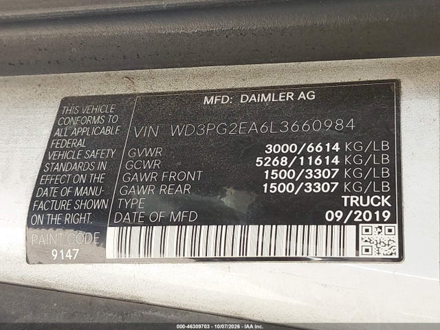 Продаж на аукціоні авто 2020 Mercedes-benz Metris, vin: WD3PG2EA6L3660984, номер лоту: 46309703
