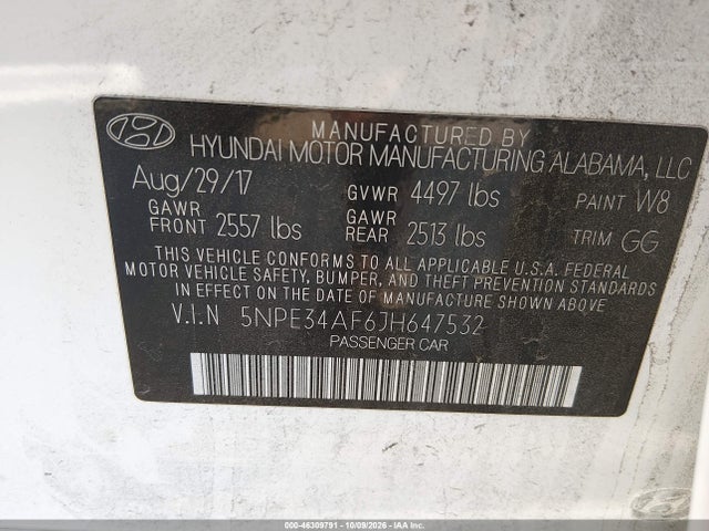 Aukcja sprzedaży 2018 Hyundai Sonata Sel, vin: 5NPE34AF6JH647532, numer aukcji: 46309791