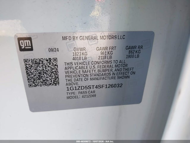 Aukcja sprzedaży 2025 Chevrolet Malibu Fwd 1lt, vin: 1G1ZD5ST4SF126032, numer aukcji: 46309872