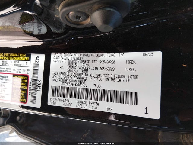 46309896 :رقم المزاد ، 5TFMC5DB6SX109798 vin ، 2025 Toyota Tundra Hybrid 1794 Edition Crewmax 5.5' Bed مزاد بيع