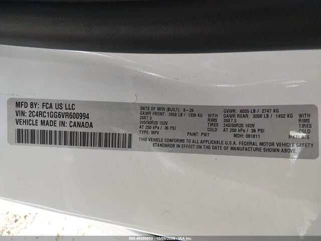 46309905 :رقم المزاد ، 2C4RC1GG6VR600994 vin ، 2027 Chrysler Pacifica مزاد بيع