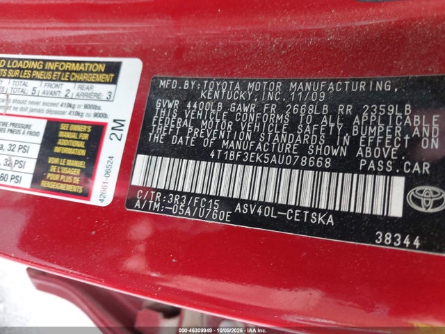 Продажа на аукционе авто 2010 Toyota Camry Se, vin: 4T1BF3EK5AU078668, номер лота: 46309949