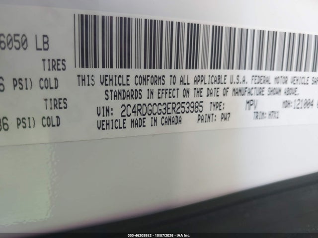 Aukcja sprzedaży 2014 Dodge Grand Caravan Sxt, vin: 2C4RDGCG3ER253985, numer aukcji: 46309982
