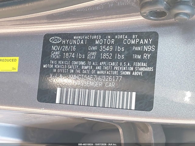Aukcja sprzedaży 2017 Hyundai Accent Se, vin: KMHCT5AE7HU326177, numer aukcji: 46310024