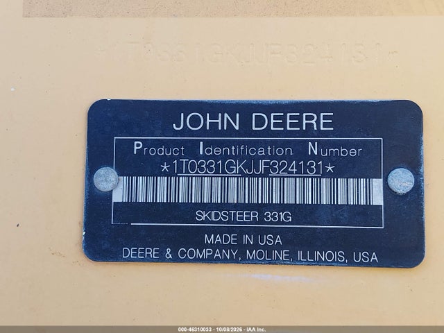 2018 John Deere 331g მანქანა იყიდება აუქციონზე, vin: 1T0331GKJJF324131, აუქციონის ნომერი: 46310033