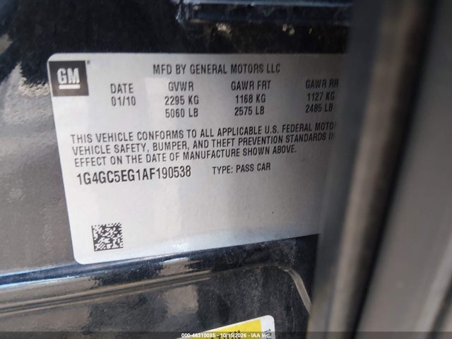 Продаж на аукціоні авто 2010 Buick Lacrosse Cxl, vin: 1G4GC5EG1AF190538, номер лоту: 46310085