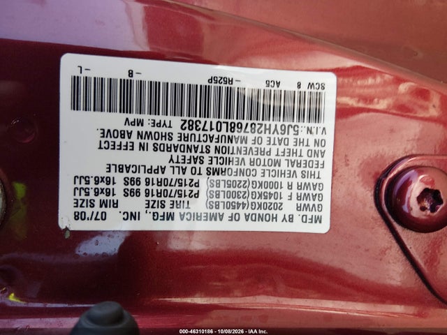 Продаж на аукціоні авто 2008 Honda Element Ex, vin: 5J6YH28768L017382, номер лоту: 46310186