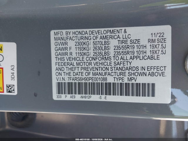 46310188 :رقم المزاد ، 7FARS6H90PE001088 vin ، 2023 Honda Cr-v Hybrid Sport Touring مزاد بيع