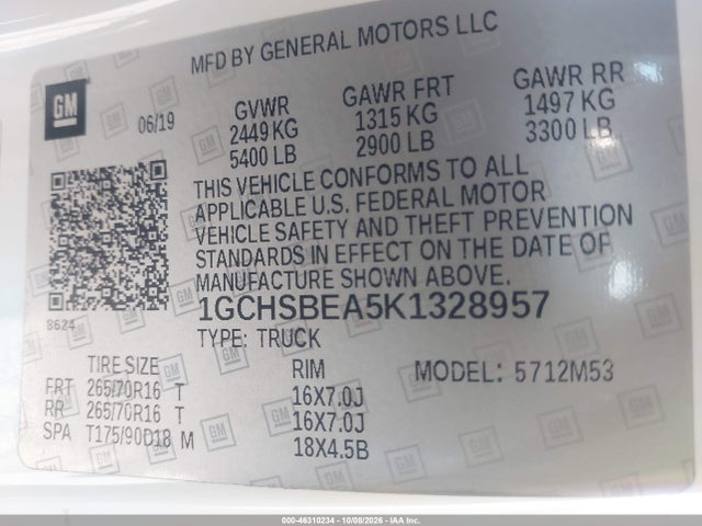 Chevrolet Colorado Wt 2019 1GCHSBEA5K1328957 Image 9