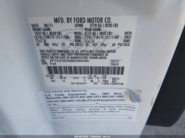 2011 Ford F-150 Xl W/hd Payload Pkg/xlt W/hd Payload Pkg მანქანა იყიდება აუქციონზე, vin: 1FTVX1EF6BKD95300, აუქციონის ნომერი: 46310239