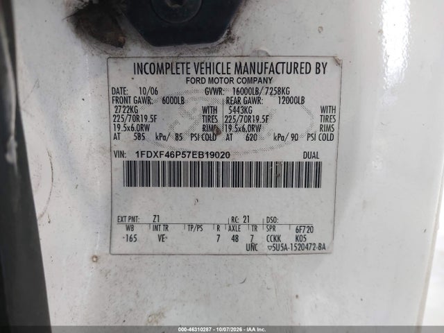 Продажа на аукционе авто 2007 Ford F-450 Chassis Xl/xlt, vin: 1FDXF46P57EB19020, номер лота: 46310287