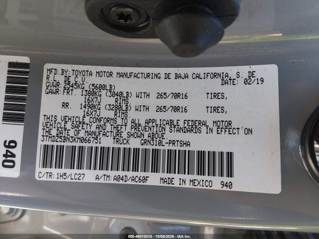 3TMDZ5BN3KM066751 Toyota Tacoma Trd Off Road