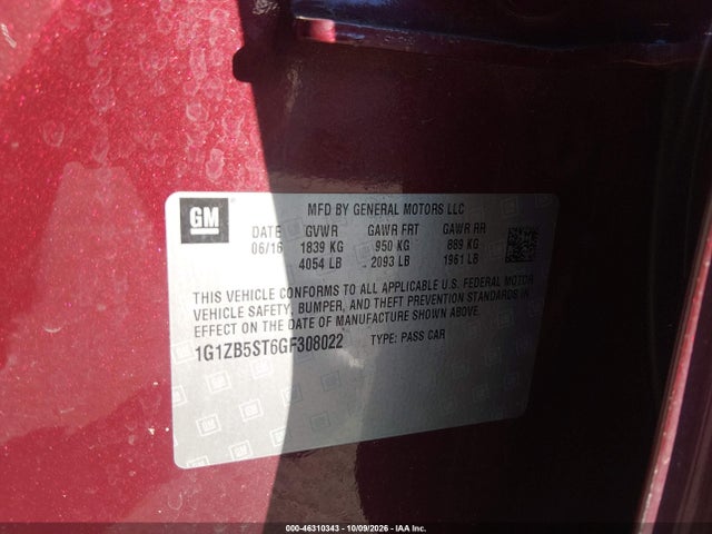 46310343 :رقم المزاد ، 1G1ZB5ST6GF308022 vin ، 2016 Chevrolet Malibu Ls مزاد بيع