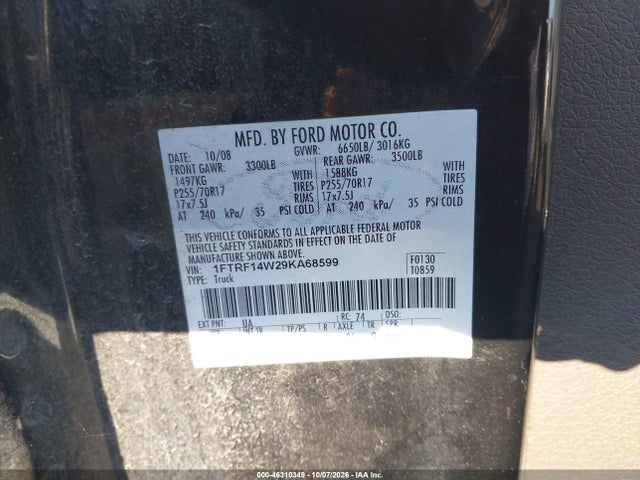 Aukcja sprzedaży 2009 Ford F-150 Stx, vin: 1FTRF14W29KA68599, numer aukcji: 46310349