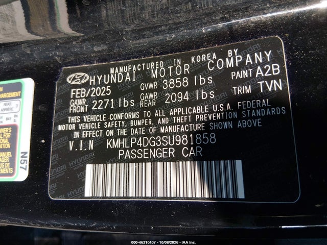 Продажа на аукционе авто 2025 Hyundai Elantra Limited, vin: KMHLP4DG3SU981858, номер лота: 46310407