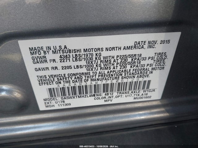 Продаж на аукціоні авто 2015 Mitsubishi Outlander Sport Es, vin: 4A4AR3AW7FE061297, номер лоту: 46310433