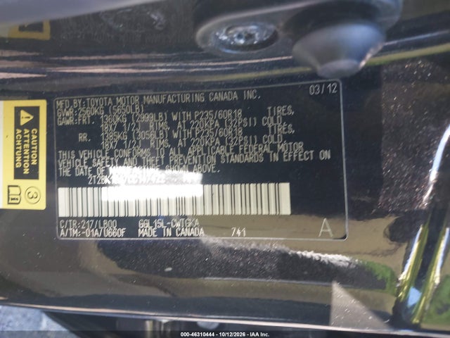 Продаж на аукціоні авто 2012 Lexus Rx 350, vin: 2T2BK1BA7CC147422, номер лоту: 46310444