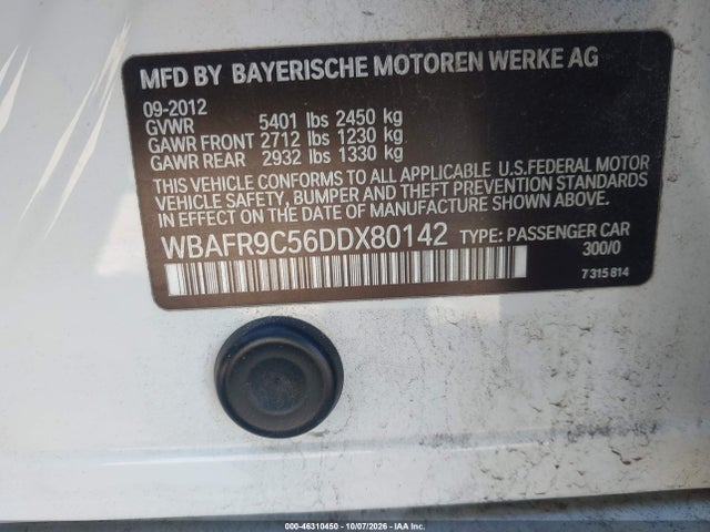 Продаж на аукціоні авто 2013 Bmw 550i, vin: WBAFR9C56DDX80142, номер лоту: 46310450