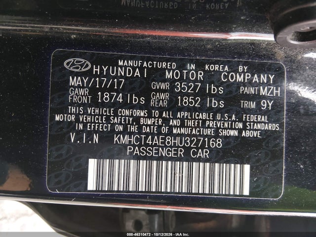 2017 Hyundai Accent Se მანქანა იყიდება აუქციონზე, vin: KMHCT4AE8HU327168, აუქციონის ნომერი: 46310472