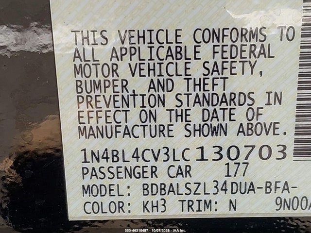 1N4BL4CV3LC130703 Nissan Altima Sr Fwd