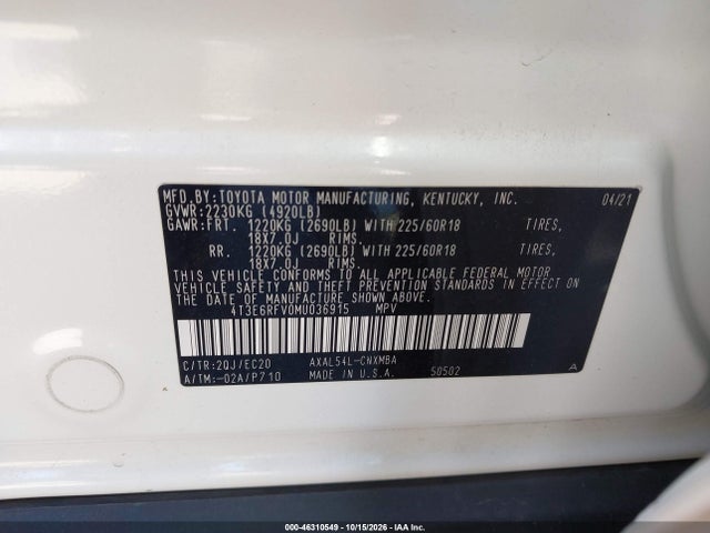 Продажа на аукционе авто 2021 Toyota Rav4 Hybrid Xse, vin: 4T3E6RFV0MU036915, номер лота: 46310549