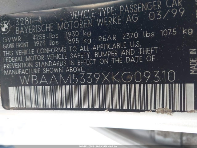 Продажа на аукционе авто 1999 Bmw 328i, vin: WBAAM5339XKG09310, номер лота: 46310556