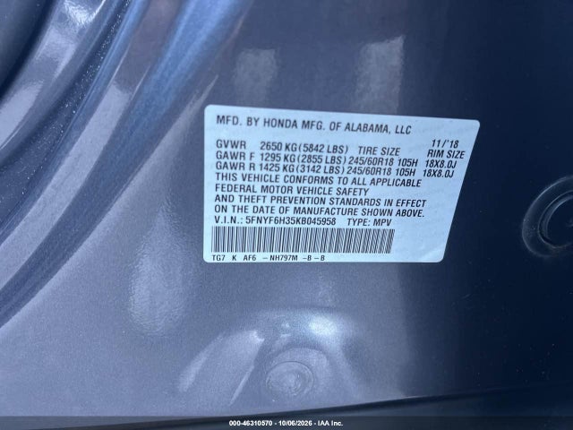 Продаж на аукціоні авто 2019 Honda Pilot Ex, vin: 5FNYF6H35KB045958, номер лоту: 46310570