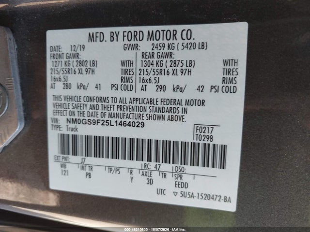Продажа на аукционе авто 2020 Ford Transit Connect Xlt Passenger Wagon, vin: NM0GS9F25L1464029, номер лота: 46310600