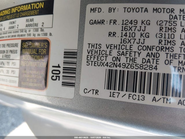 46310625 :رقم المزاد ، 5TEUX42N49Z658284 vin ، 2009 Toyota Tacoma مزاد بيع