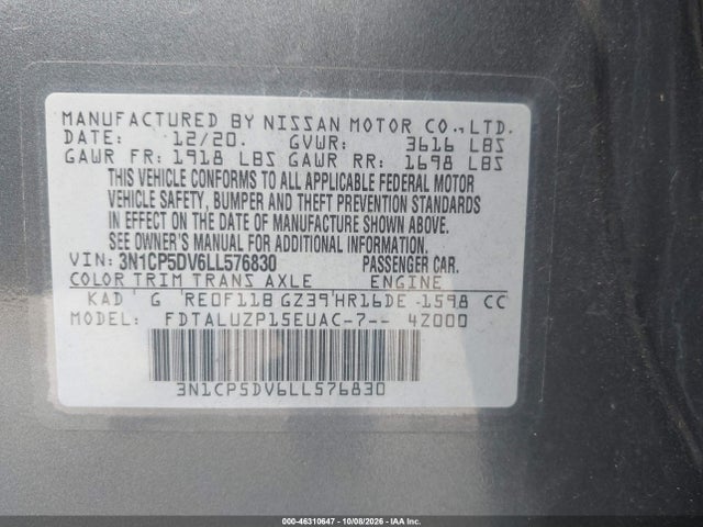 Продаж на аукціоні авто 2020 Nissan Kicks Sr Xtronic Cvt, vin: 3N1CP5DV6LL576830, номер лоту: 46310647