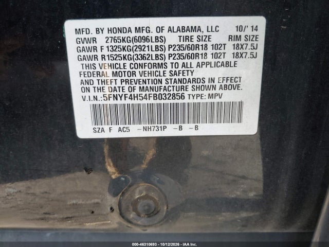 Продаж на аукціоні авто 2015 Honda Pilot Ex-l, vin: 5FNYF4H54FB032856, номер лоту: 46310693