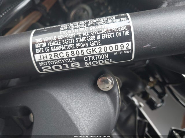 Продажа на аукционе авто 2016 Honda Ctx700 N, vin: JH2RC6805GK200092, номер лота: 46310795
