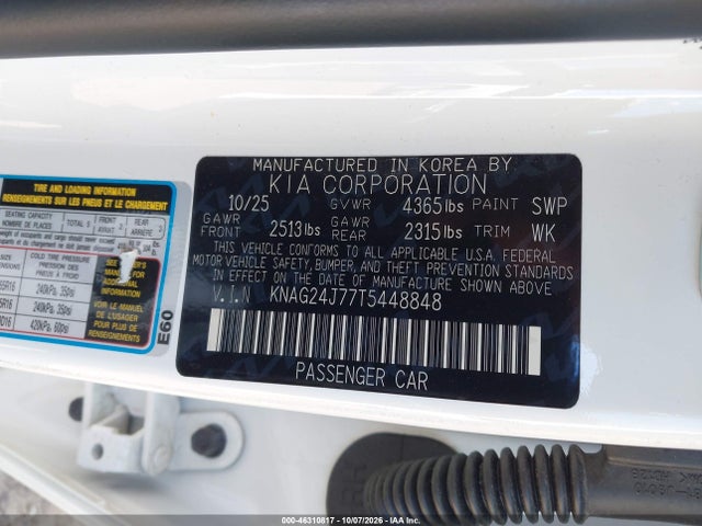 Продажа на аукционе авто 2026 Kia K5 Lxs Fwd, vin: KNAG24J77T5448848, номер лота: 46310817