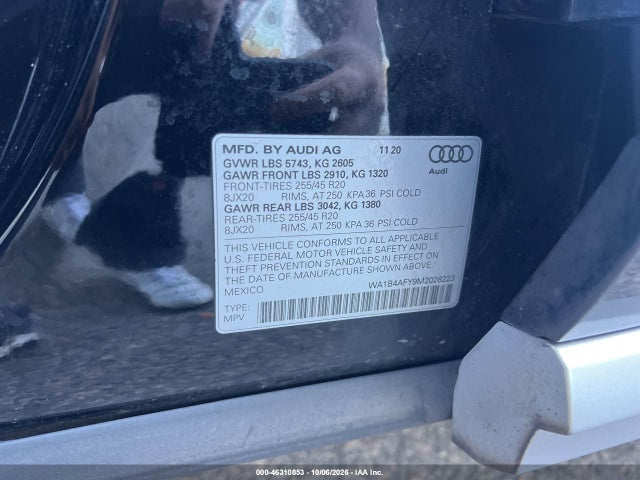 46310853 :رقم المزاد ، WA1B4AFY9M2028223 vin ، 2021 Audi Sq5 Premium Plus Tfsi Quattro Tiptronic مزاد بيع