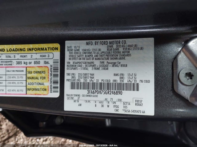 Ford FUSION SE 2016 3FA6P0H75GR246890 Image 9