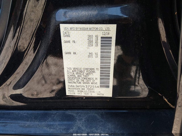 Продажа на аукционе авто 2015 Nissan Altima 2.5 S, vin: 1N4AL3AP1FN372554, номер лота: 46310889
